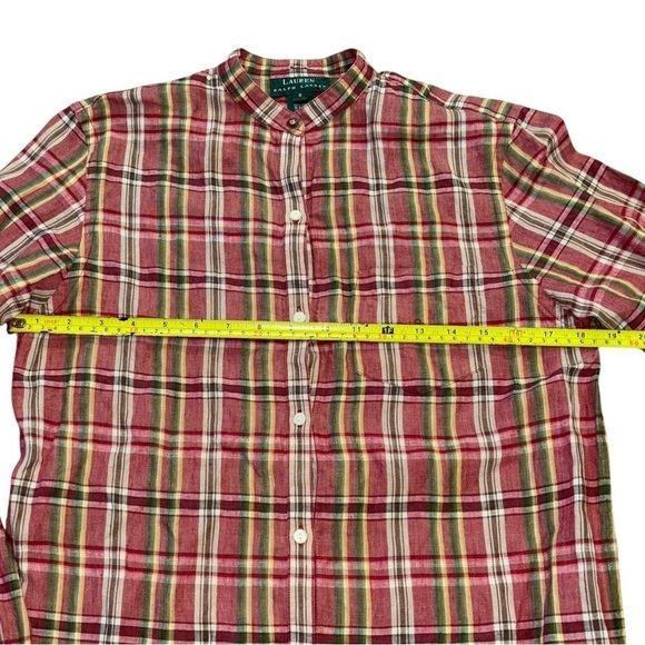 Lauren Ralph Lauren 100% Linen Plaid Collarless Button Down Blouse Women’s S - Picture 11 of 12